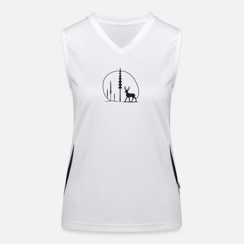 Hirschsilhouette im Waldkreis geschenkidee Funktionelles Kontrast-Tank Top für Frauen