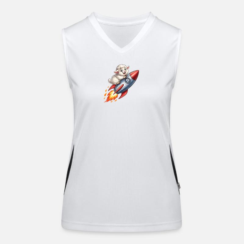 Wool sheep on rocket flight Women's Functional Contrast Tank Top