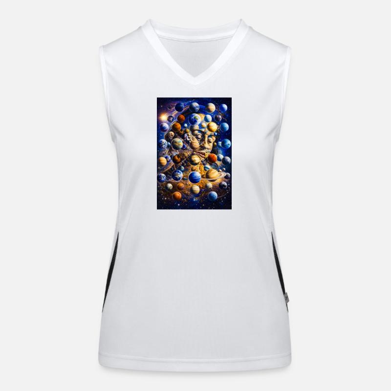 Cosmic Planet Portrait - Women's Functional Contrast Tank Top - white/black