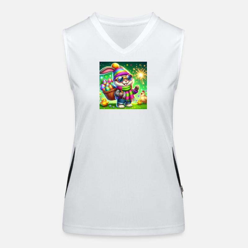 Osterhase mit Eierkorb und Glitzerwunderkerze Funktionelles Kontrast-Tank Top für Frauen