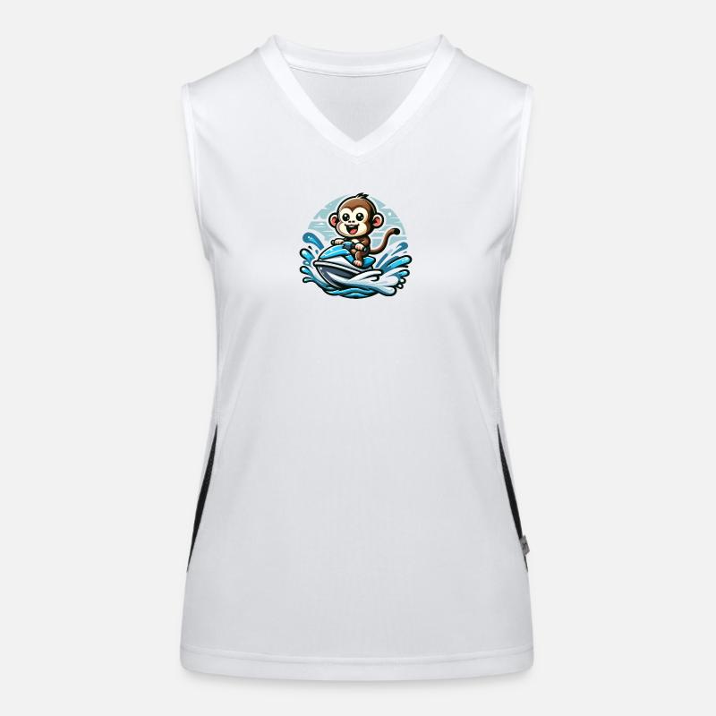 Affe auf Jetski Abenteuer Funktionelles Kontrast-Tank Top für Frauen