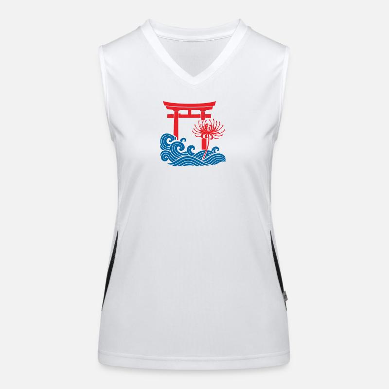 Torii, Vagues Bleues et Fleur Rouge Débardeur respirant contrasté Femme