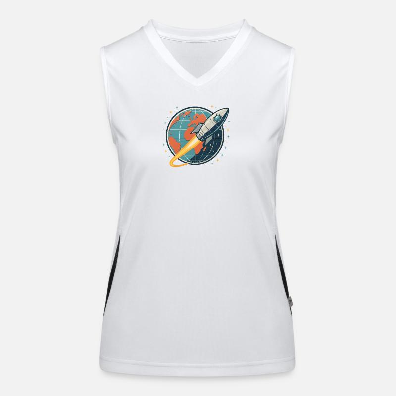 Lancement de fusée au-dessus du globe Débardeur respirant contrasté Femme