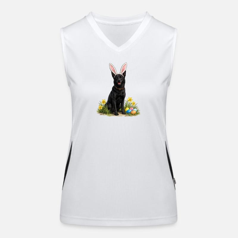 Easter Dog with Bunny Ears & Eggs Women's Functional Contrast Tank Top