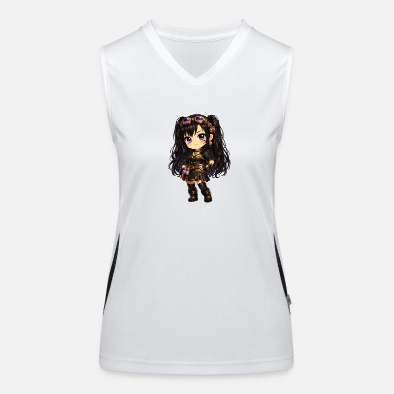 Chibi Steampunk-Mädchen Luna mit Lila Goggles Funktionelles Kontrast-Tank Top für Frauen