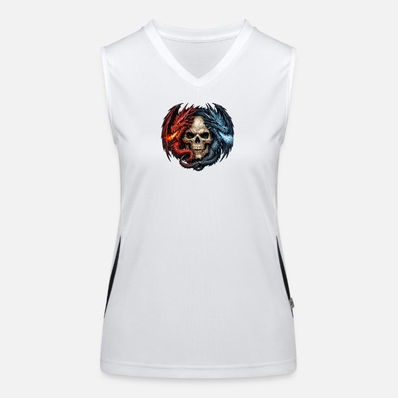 Feuer und Eis Drachen Schädel Totenkopf  Women's Functional Contrast Tank Top