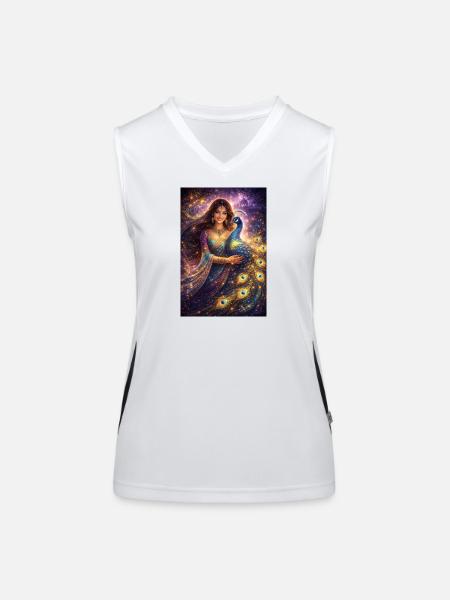 Mystical Indian Woman with Peacock - Women's Functional Contrast Tank Top - white/black - Front