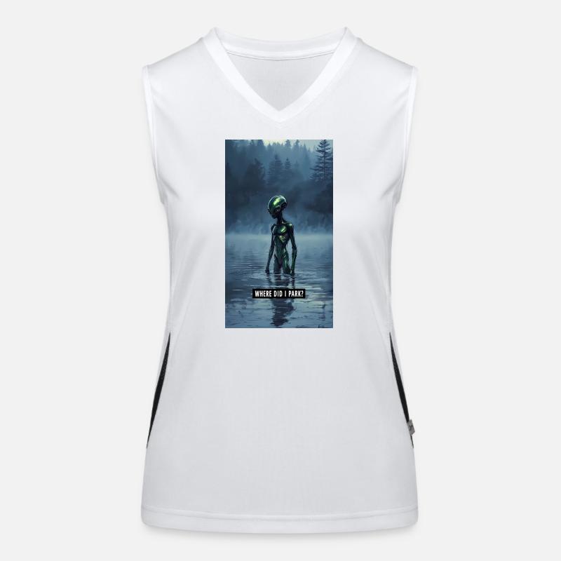WHERE DID I PARK? - Funny Alien Forest Art Women's Functional Contrast Tank Top