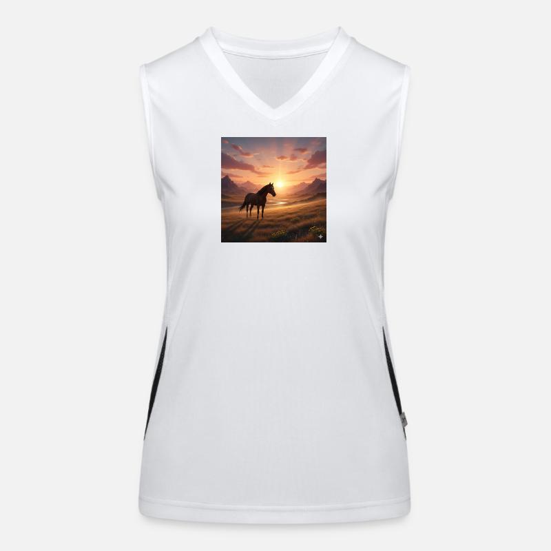 Sonnenuntergangs-Pferd im Bergtal Funktionelles Kontrast-Tank Top für Frauen