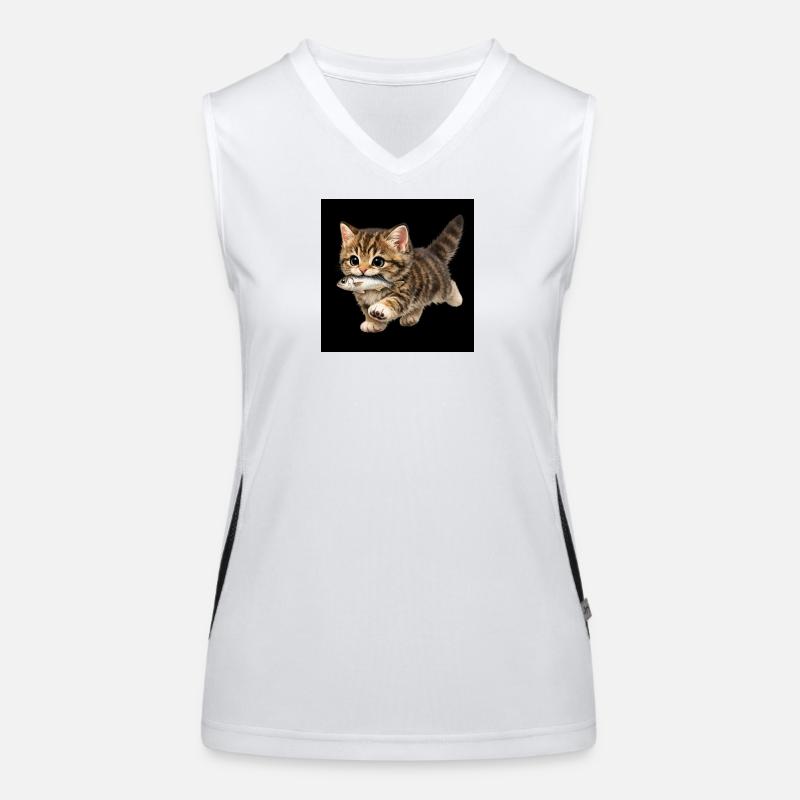 kitten has caught a fish Women's Functional Contrast Tank Top
