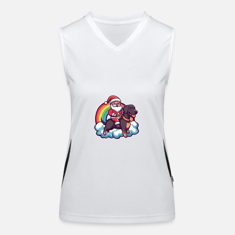 Dobermann Hund Weihnachtsmann Regenbogen Funktionelles Kontrast-Tank Top für Frauen