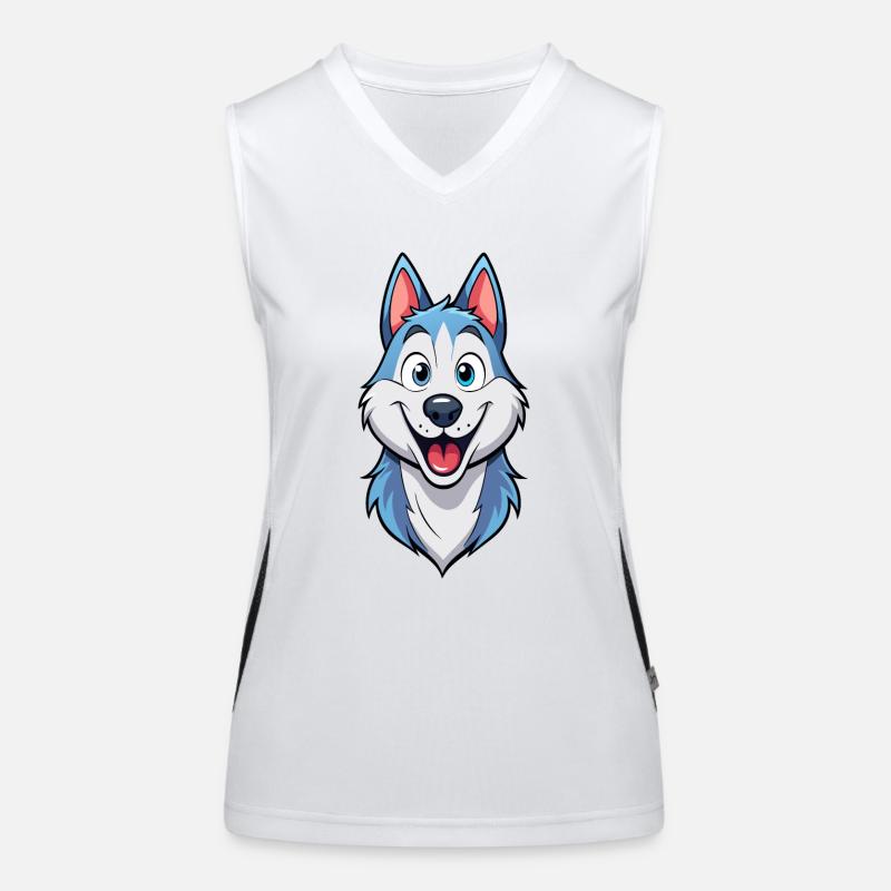 Mischievous Grinning Husky Artwork Women's Functional Contrast Tank Top