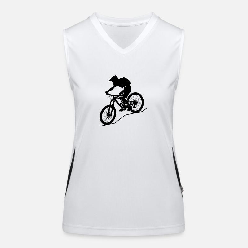 Dynamic mountain biker silhouette Women's Functional Contrast Tank Top