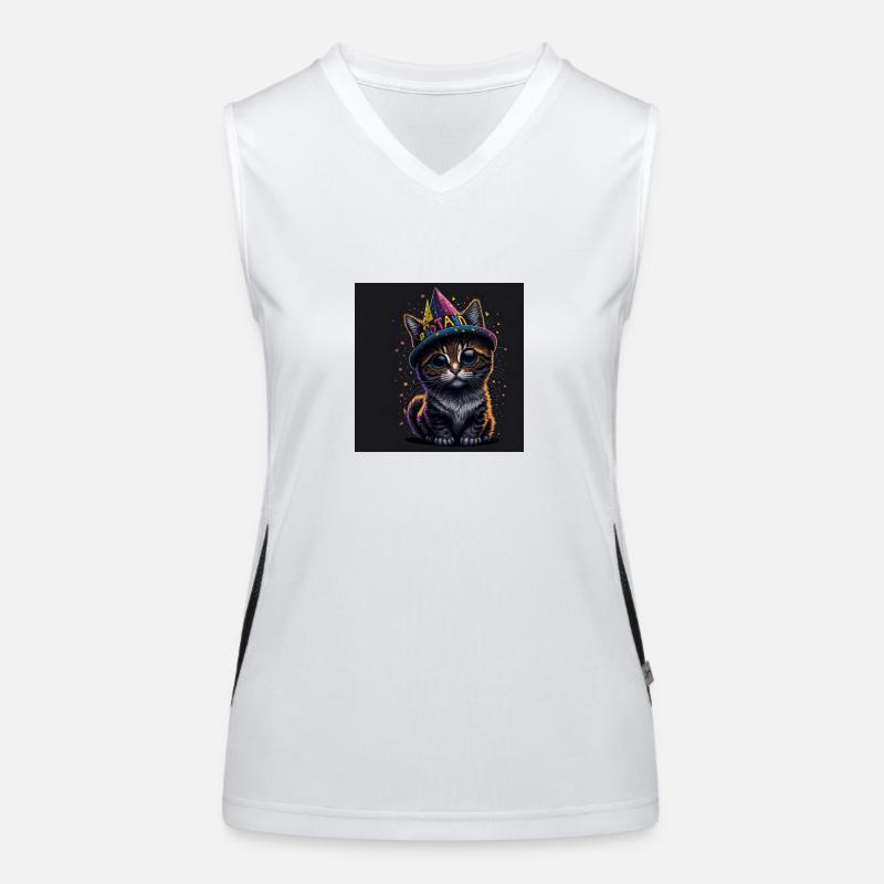 Katze mit Geburtstagshut Funktionelles Kontrast-Tank Top für Frauen
