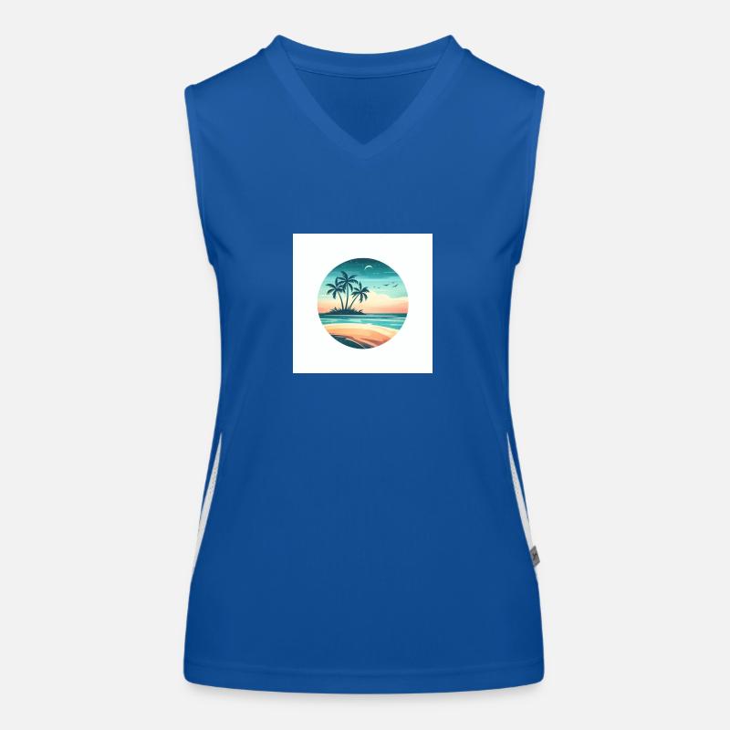 Insel mit Palmen am Meer Funktionelles Kontrast-Tank Top für Frauen