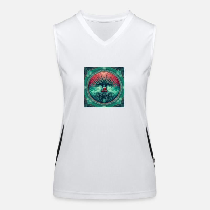 Buddha under a redwood tree Women's Functional Contrast Tank Top