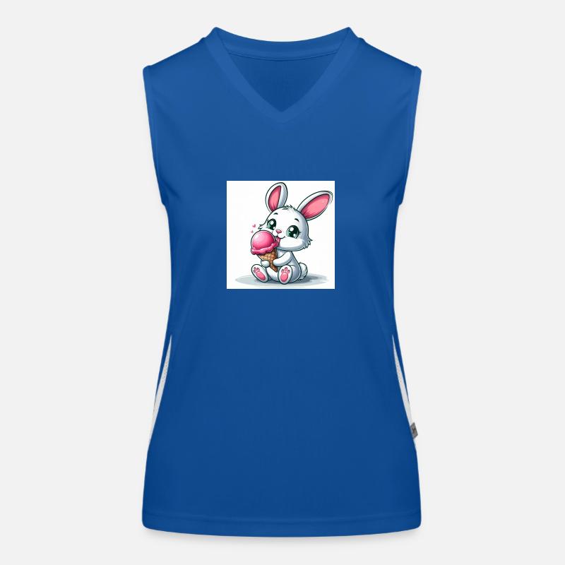 Süsser Hase sitzend am Softeis essen. Sommer 2024 Funktionelles Kontrast-Tank Top für Frauen