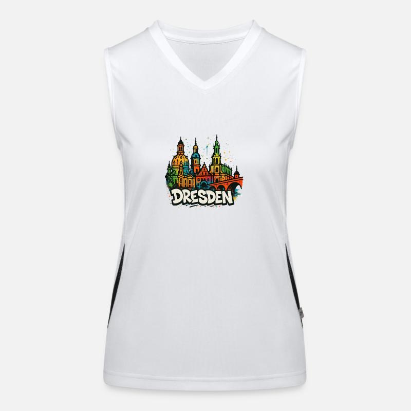 Dresden Skyline Graffiti Funktionelles Kontrast-Tank Top für Frauen
