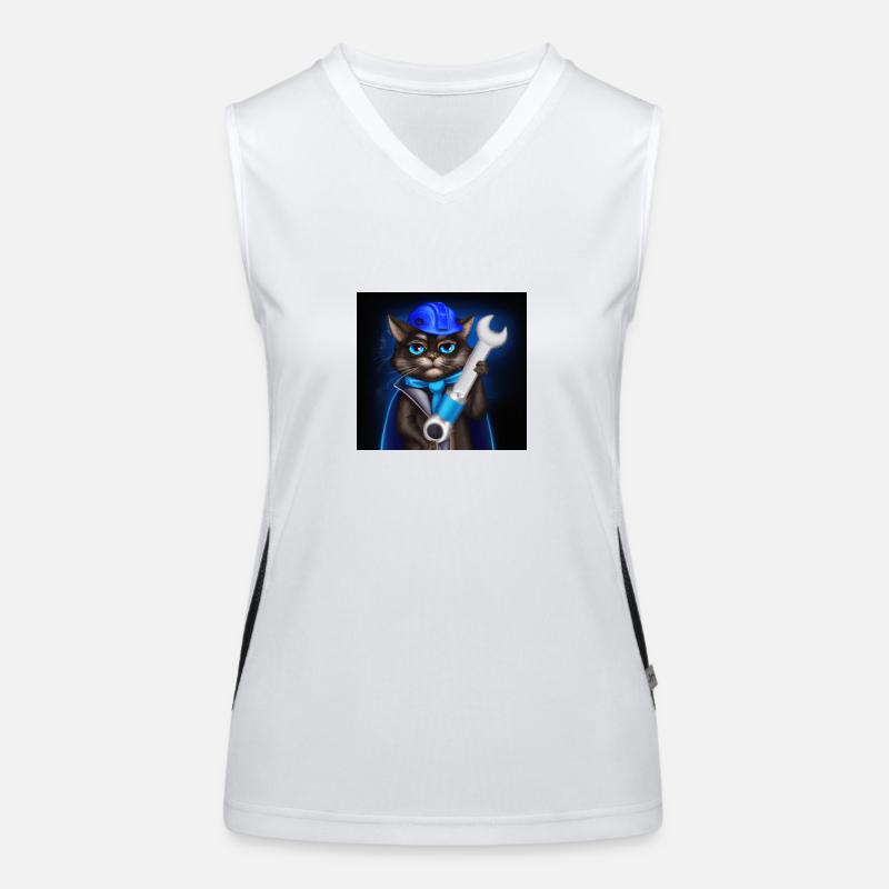 Cool Cat Engineer 3 - Women's Functional Contrast Tank Top - white/black