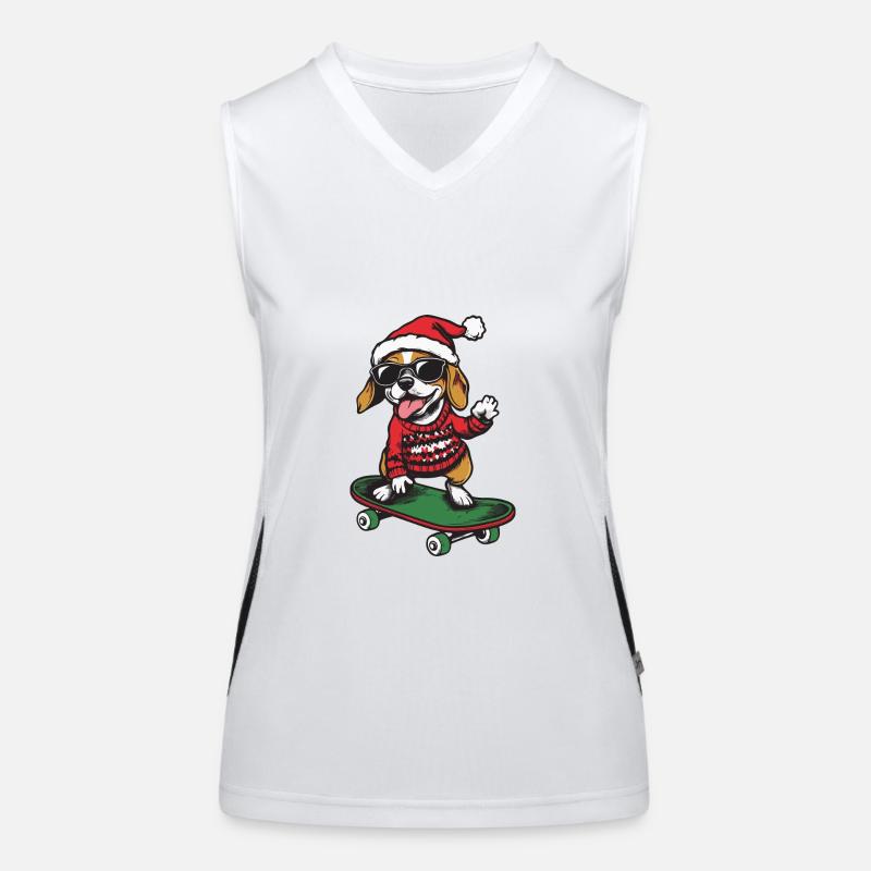 Beagle Hund Weihnachten Skateboard Funktionelles Kontrast-Tank Top für Frauen