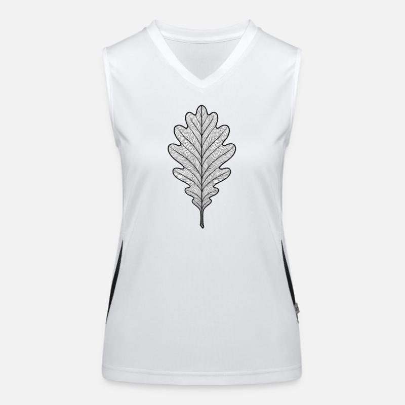 Monochrome oak leaf design Women's Functional Contrast Tank Top