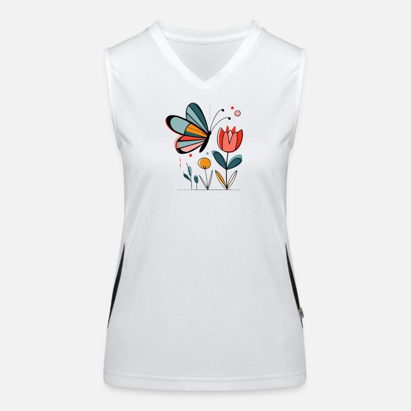 Spring motif butterfly with flowers - Women's Functional Contrast Tank Top - white/black