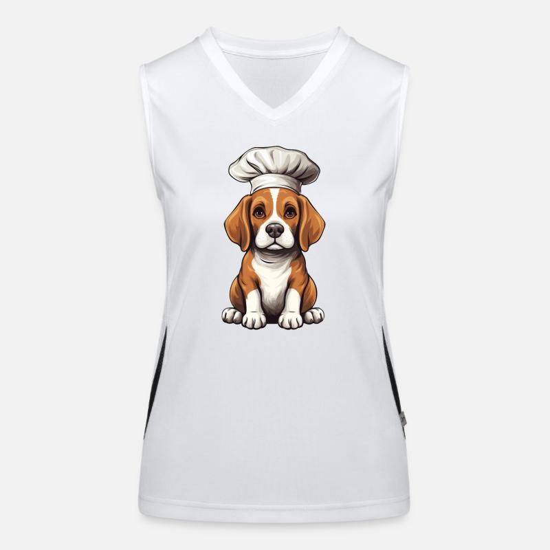 Cooking Beagle with Chef's Hat, Funny Design for Women's Functional Contrast Tank Top