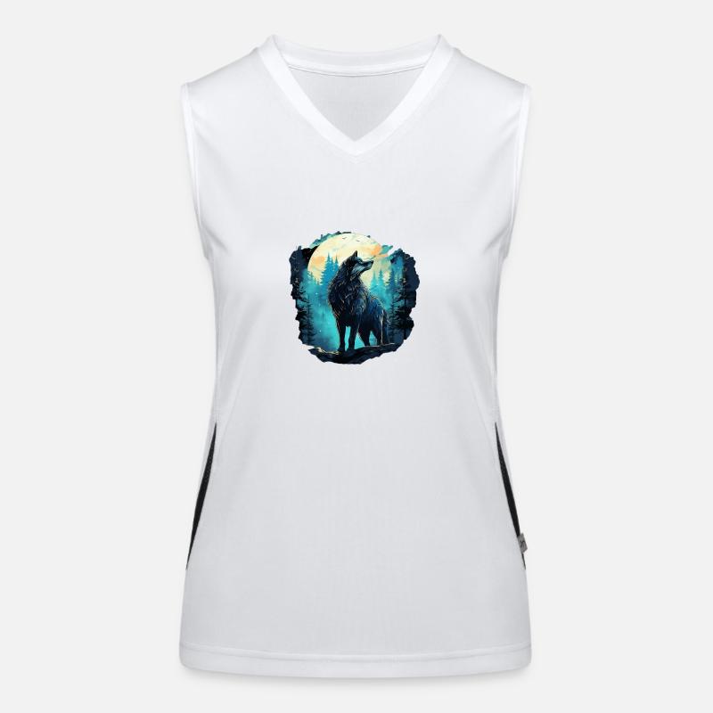Wolf at full moon in the forest Women's Functional Contrast Tank Top