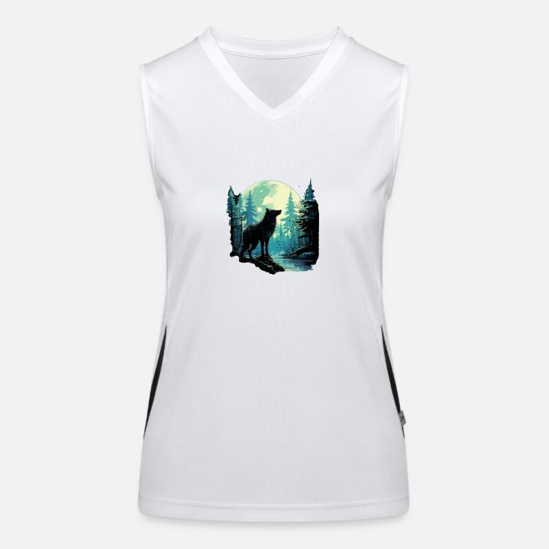 Lone wolf at full moon in the forest Women's Functional Contrast Tank Top