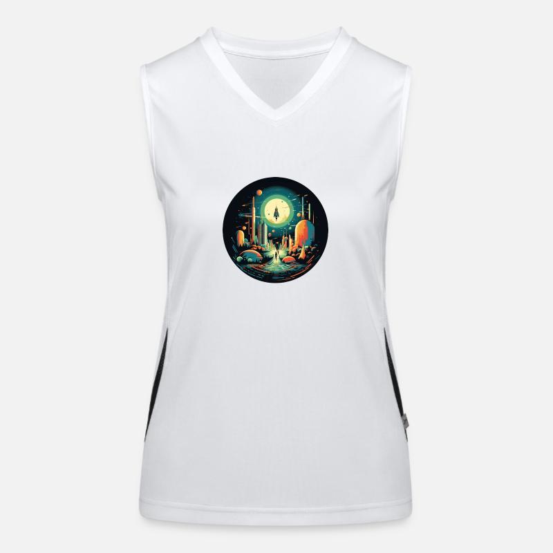 Rocket launch in retro cartoon style Women's Functional Contrast Tank Top