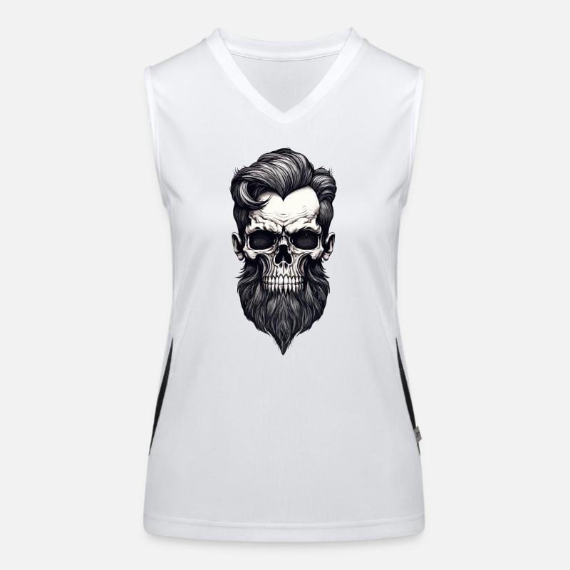 Rockabilly Schädel Mann mit Bart schwarz weiß Funktionelles Kontrast-Tank Top für Frauen