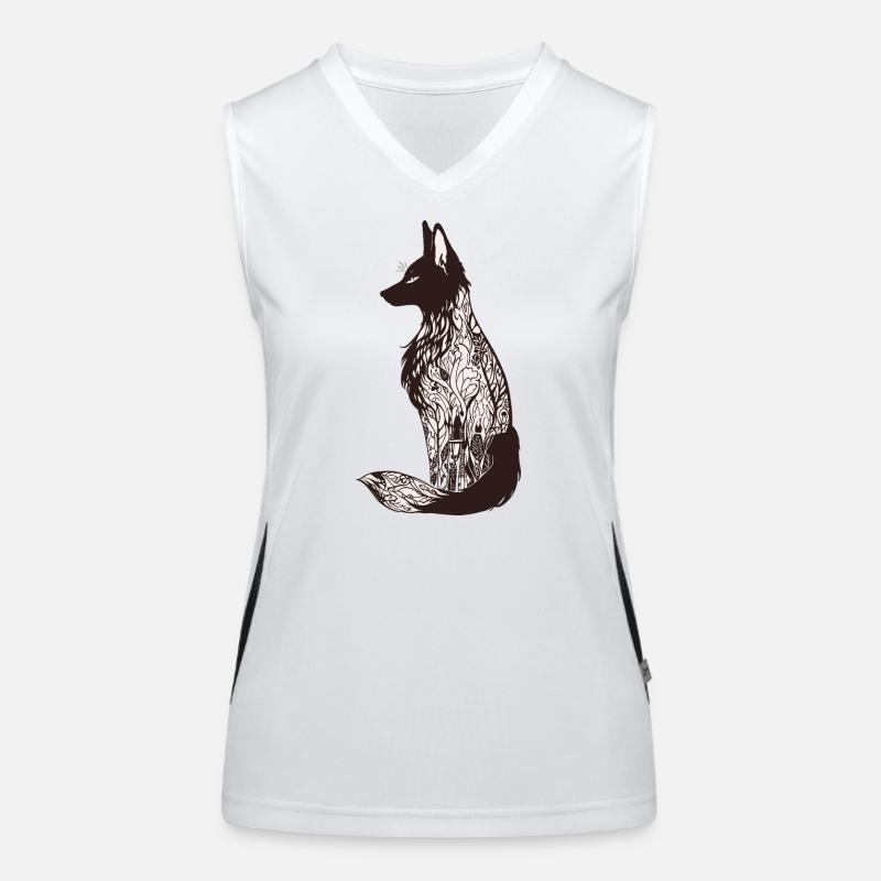 Intricate Fox Silhouette with Floral Patterns Women's Functional Contrast Tank Top