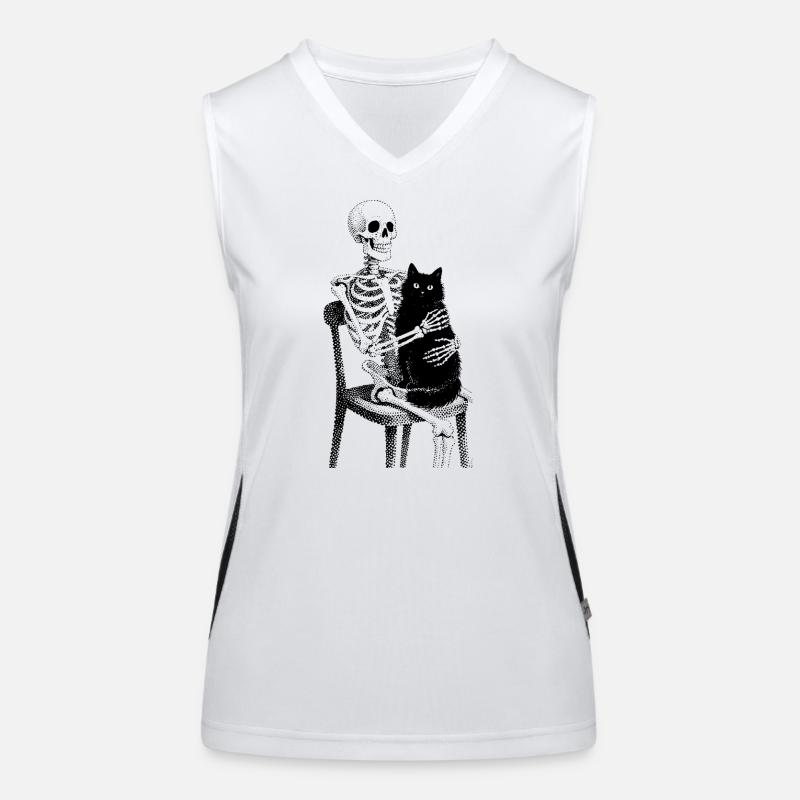 Skelett mit Katze auf Schoß Funktionelles Kontrast-Tank Top für Frauen
