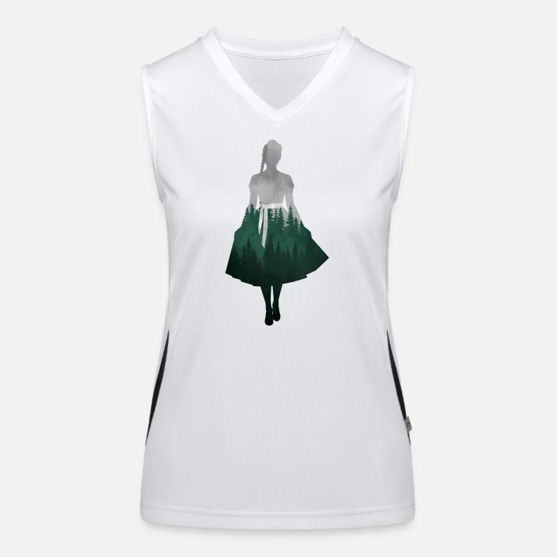 Dirndl Silhouette avec forêt – Style alpin élégant Débardeur respirant contrasté Femme