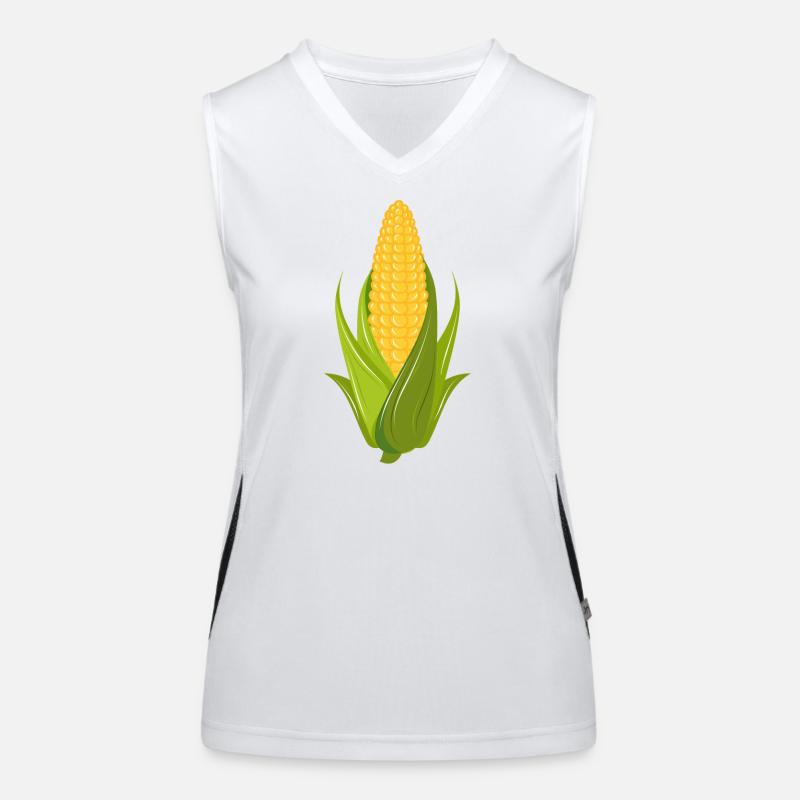 Hand drawn corn on the cob with leaves Women's Functional Contrast Tank Top