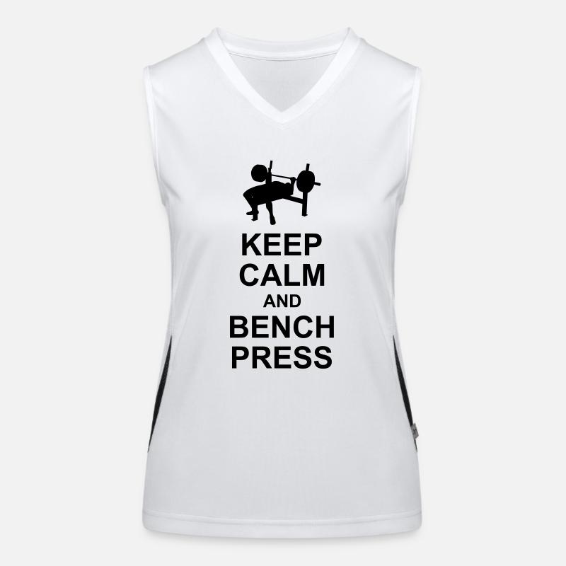 Keep Calm and Bench Press Funktionelles Kontrast-Tank Top für Frauen