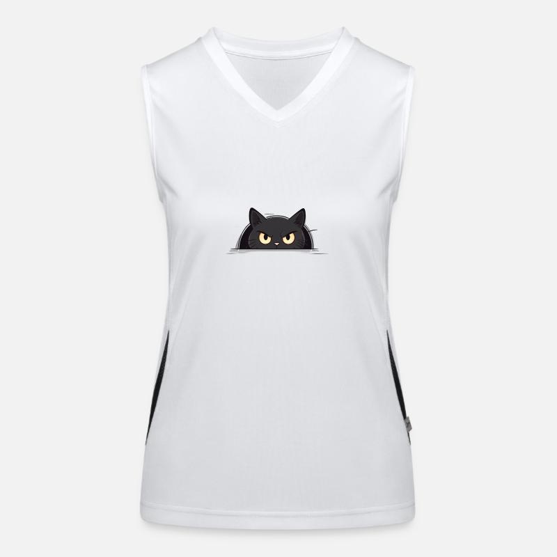 Neugierige Schwarze Katze Funktionelles Kontrast-Tank Top für Frauen