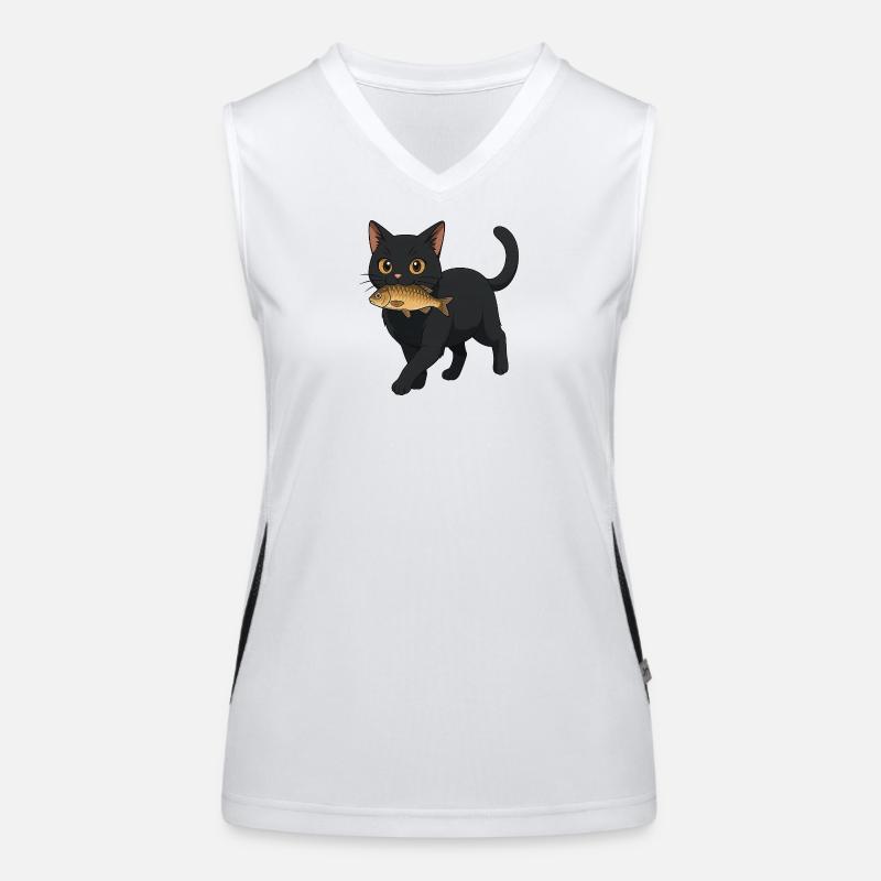 Chat avec poisson Illustration Design Débardeur respirant contrasté Femme