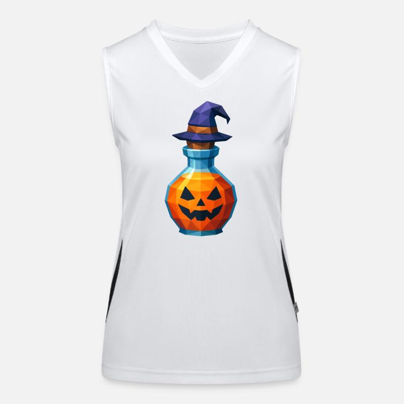 Low poly pumpkin in a witch vial Women's Functional Contrast Tank Top