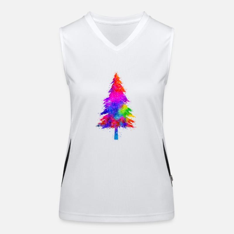 Weihnachtsbaum bunt Wasserfarben Geschenkidee Funktionelles Kontrast-Tank Top für Frauen