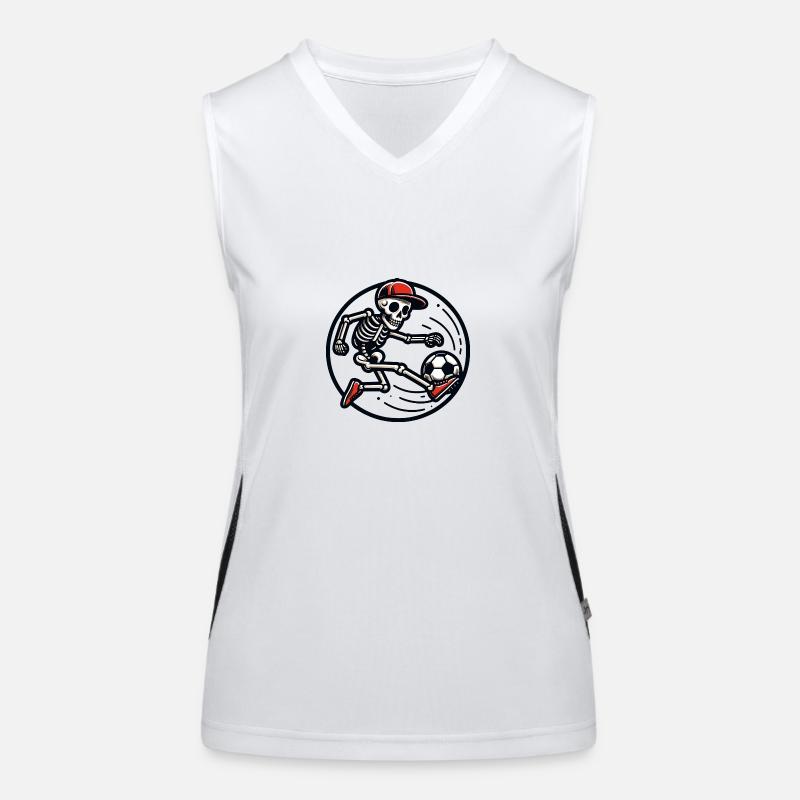 Funny skeleton with baseball cap playing football Women's Functional Contrast Tank Top