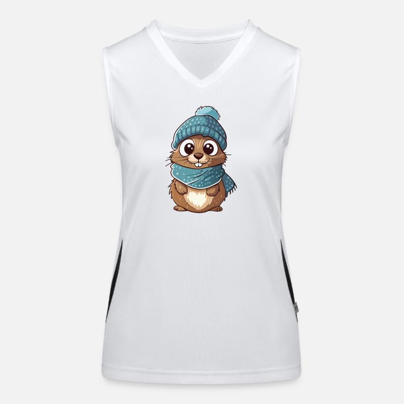Cute gopher with scarf and bobble hat. Women's Functional Contrast Tank Top