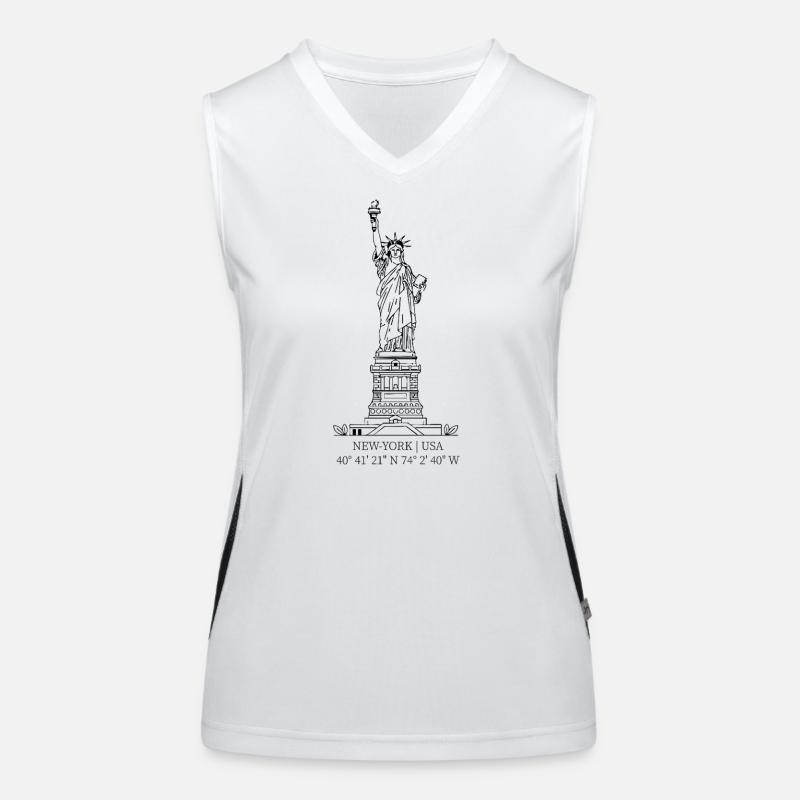Statue of Liberty with GPS coordinates Women's Functional Contrast Tank Top