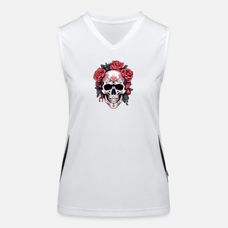 Gothic Totenkopf und Rosen Kunst Funktionelles Kontrast-Tank Top für Frauen