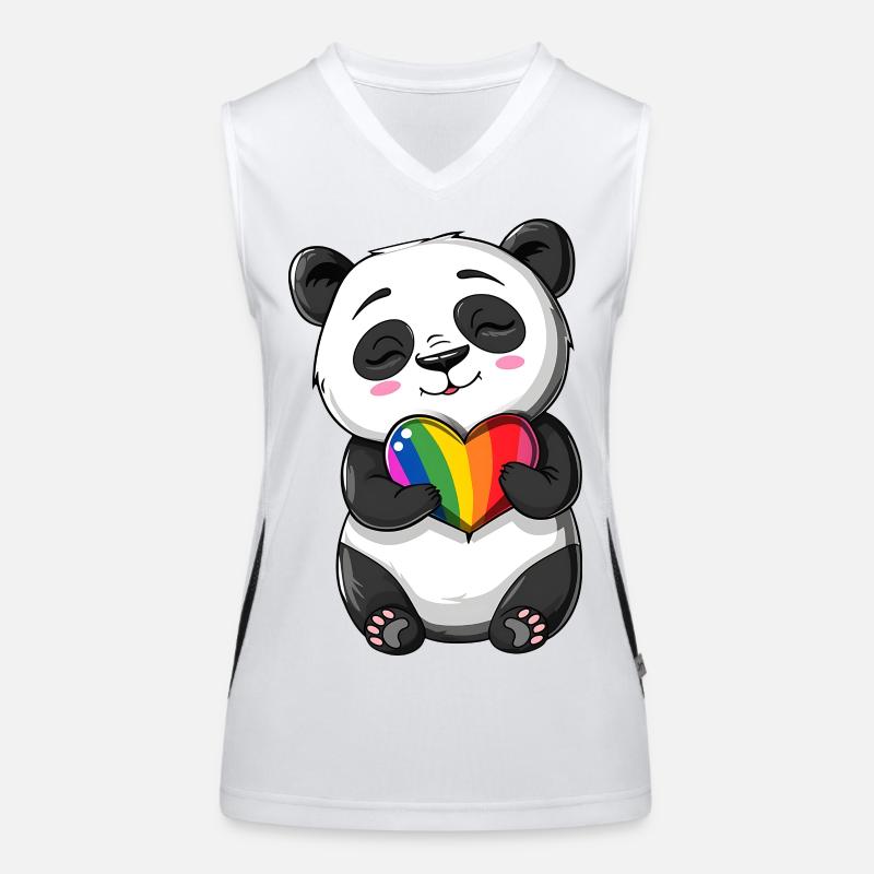 Panda-Karikatur mit einem Pride-Regenbogenherz Funktionelles Kontrast-Tank Top für Frauen