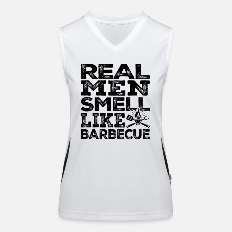 Real Men Smell Like Barbecue Funny BBQ Pitmaster Women's Functional Contrast Tank Top