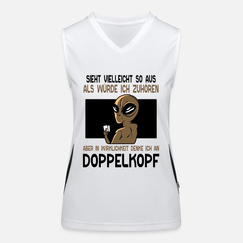 in Wirklichkeit denke ich an Doppelkopf Funktionelles Kontrast-Tank Top für Frauen