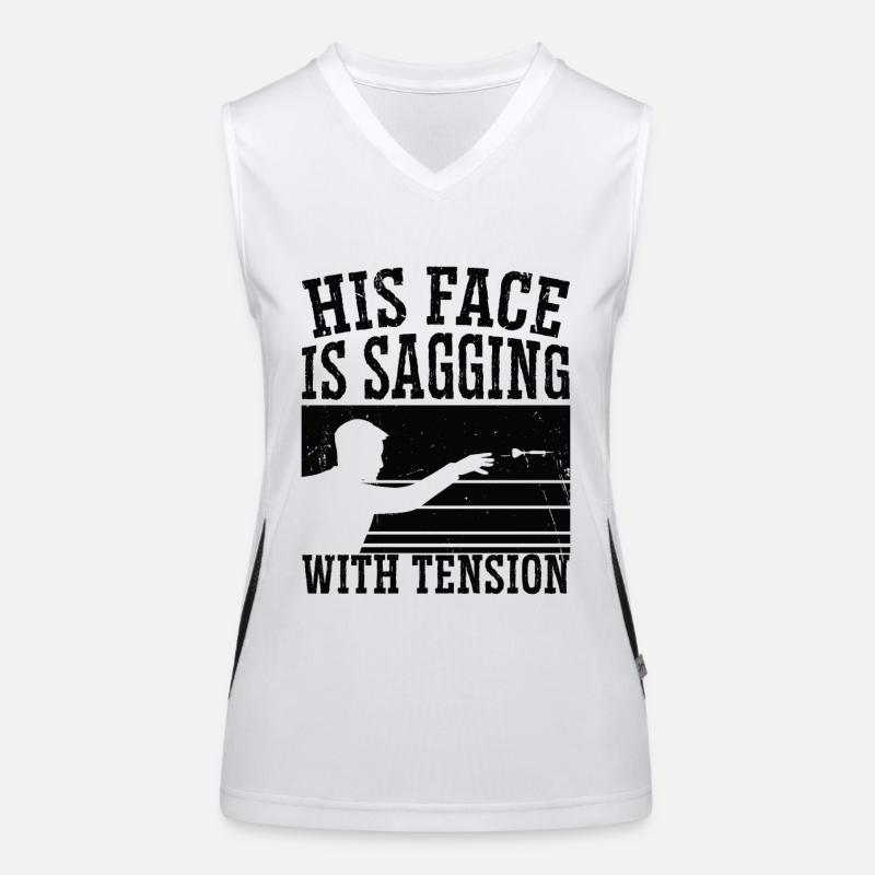 His face is sagging with tension Funktionelles Kontrast-Tank Top für Frauen