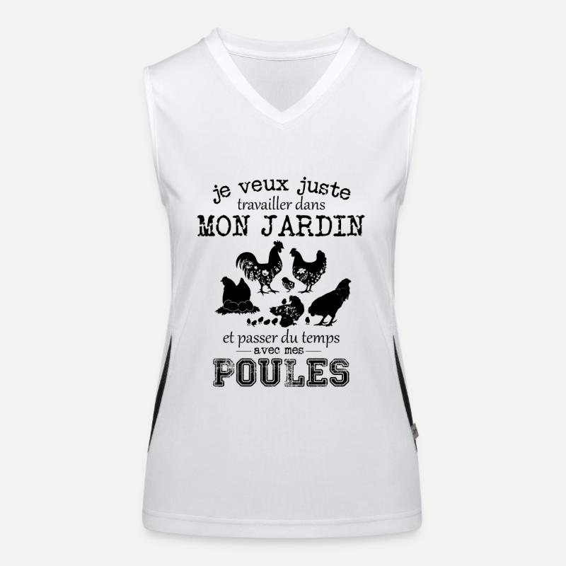 Travailler dans mon jardin avec mes poules Débardeur respirant contrasté Femme