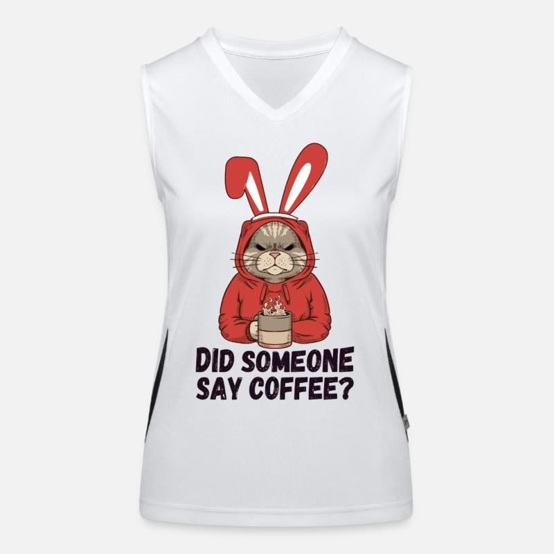 Did Someone Say Coffee? Moody Cat in Bunny Ears Women's Functional Contrast Tank Top